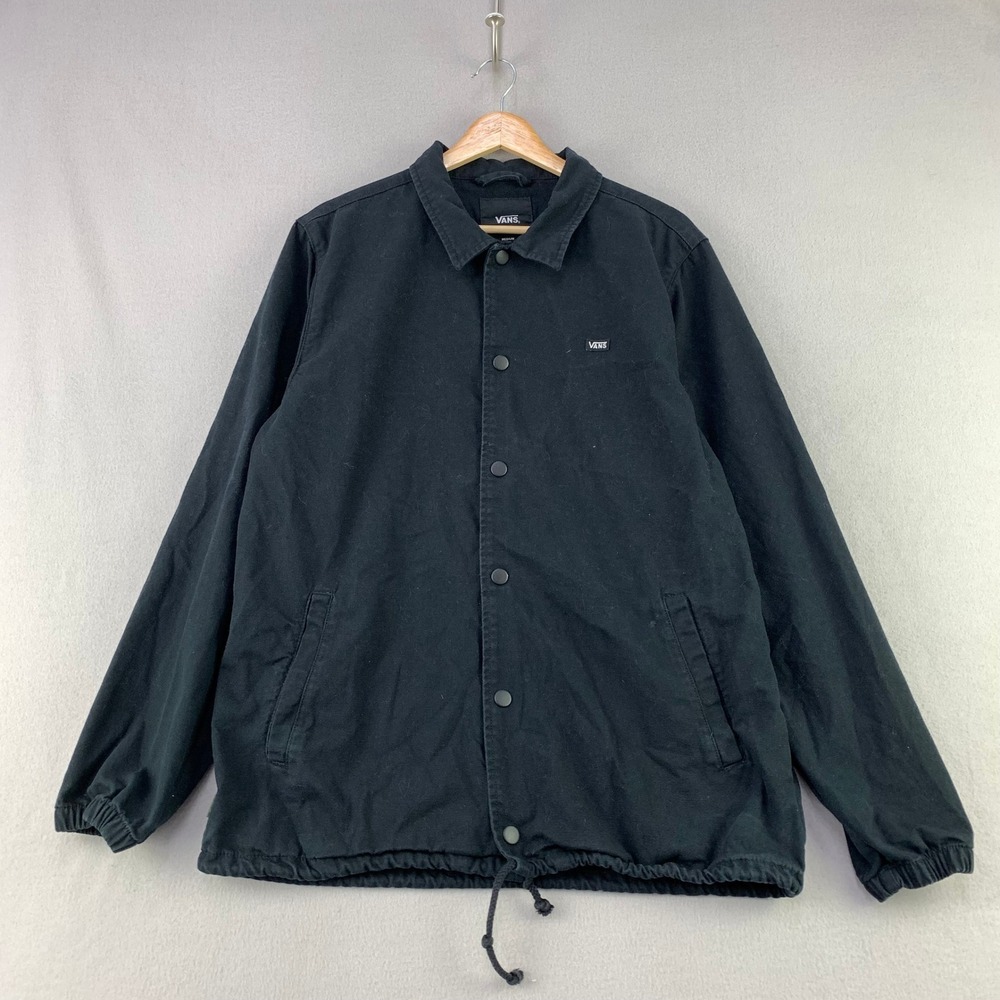 Vans Torrey Coaches Jacket Men Medium Black Skate Streetwear Canvas Snap Front